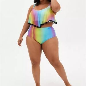 NWOT TORRID 2X Rainbow Mesh V-Flounce Bikini Top